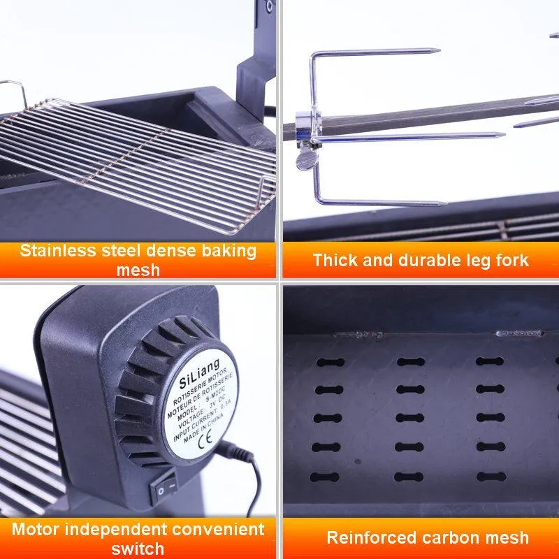 Portable Barbecue Grill - Stainless Steel Roasted Lamb Stove Full Automatic Rotating Household Electric Charcoal Small Shelf Grilled Lamb Chops Roast Chicken Outdoor Grill Grill, photo 10 of 13