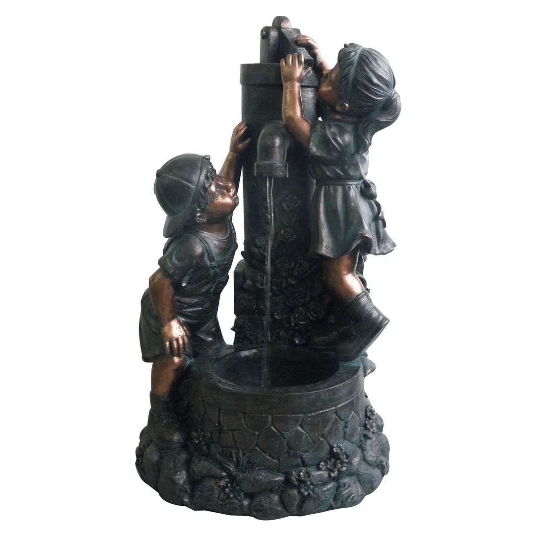 Pure Garden Outdoor Water Fountain With Boy and Girl, Antique Bronze Design and Soothing Sound for Decor on Patio, Lawn and Garden, photo 2 of 2