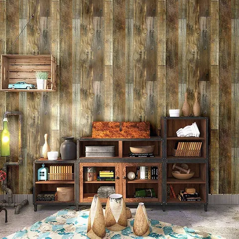 Peel and Stick Wood Plank Wallpaper Shiplap 17.7 in × 19.7 ft Brown