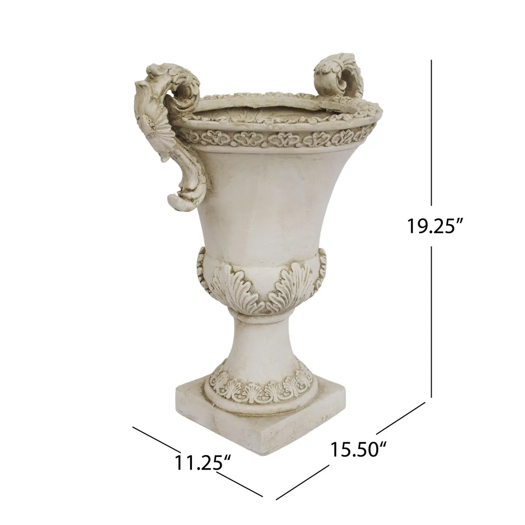 Egypt Outdoor Light Weight Concrete Chalice Garden Urn Planter, Antique White, photo 7 of 7
