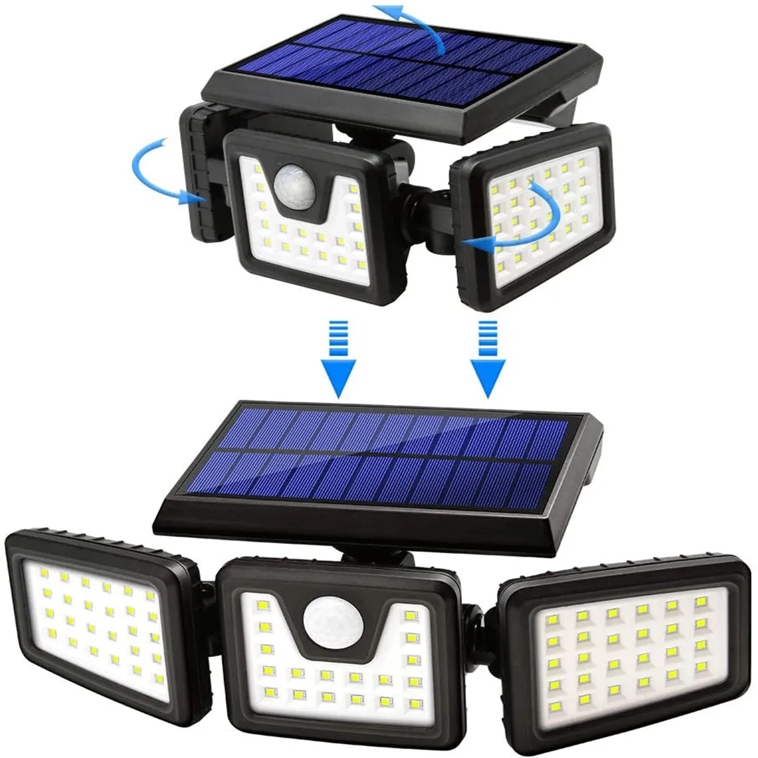 Cshidworld Solar Wall Lamp, Solar Motion Sensor Lights Outdoor IP65 Waterproof 74 LED Wireless Solar Light Spotlight 3 Adjustable Head 270° Wide Angle Illumination Security Flood Light- Garage Yard Garden Patio, photo 7 of 8