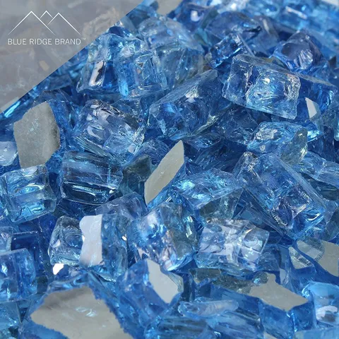 Fire Pit Glass - Blue Reflective Fire Glass 1/2" - Reflective Fire Pit Glass Rocks - Blue Ridge Brand™ Reflective Glass for Fireplace and Landscaping 3