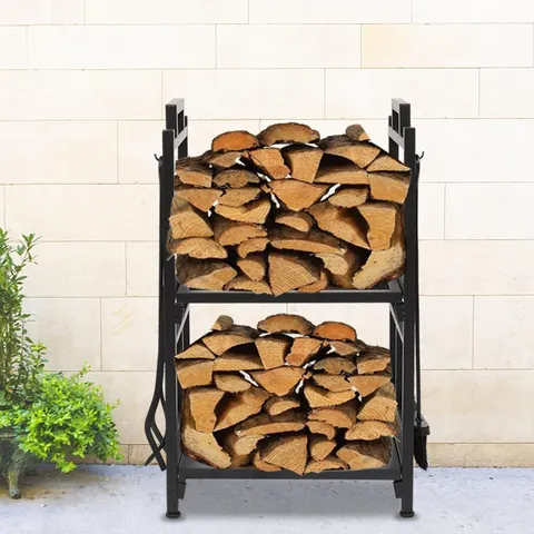 Pipe Metal Steel Firewood Storage Rack Holder For Indoor & Outdoor