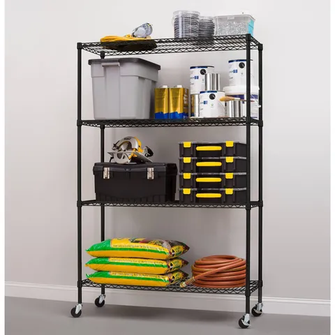 18"Dx48"Wx75"H with casters 4-Shelf Commercial Grade Wire Shelving System with Bonus Shelf Liners and Casters