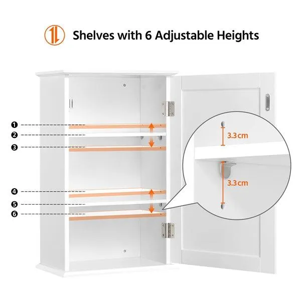 Yaheetech 3 Tiers Wall Mounted Cabinet Storage Single Door Store Medicine Foods Cups for Bathroom Kitchen Living Room, photo 4 of 9