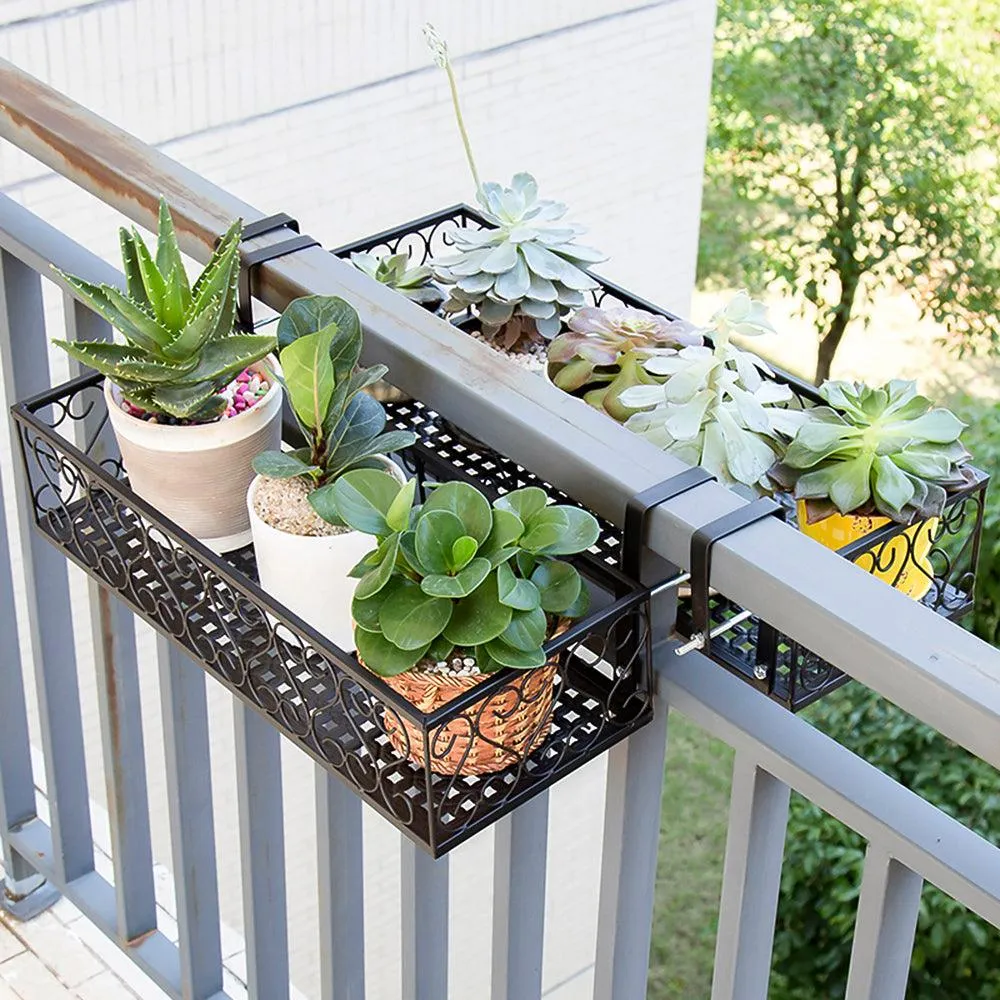 Flower Pot Stand Rack Deck Rail Flowerpot Railing Shelf Balcony Rail Planter Shelf Fence Railing Flower Pots Holder, photo 3 of 7