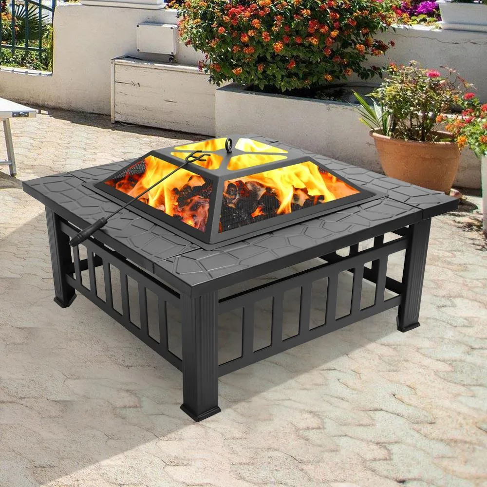Ktaxon Outdoor 32" Metal Fire Pit Patio Garden Square Stove Fire Pit, photo 2 of 8