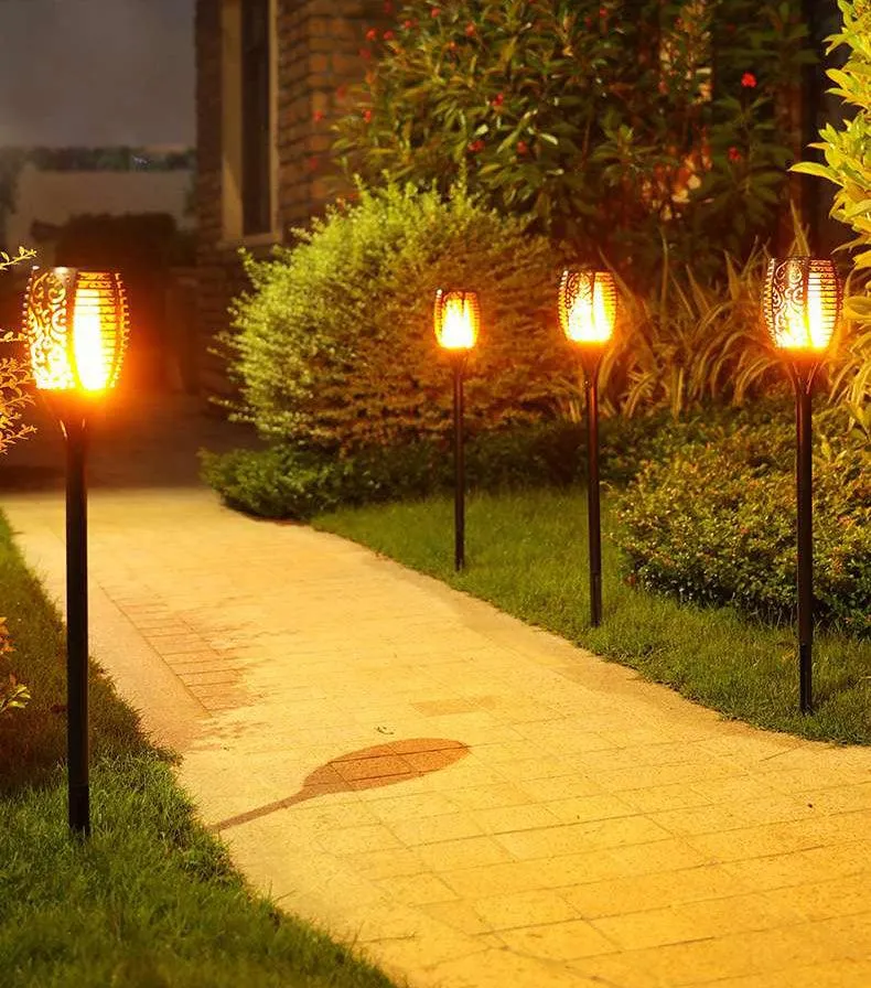 Topchances 10 Pack - Solar Lights Outdoor - Flickering Flames Torch Solar Path Light - Dancing Flame Lighting 96 LED Dusk to Dawn Flickering Tiki Torches Outdoor Waterproof Garden, photo 3 of 11