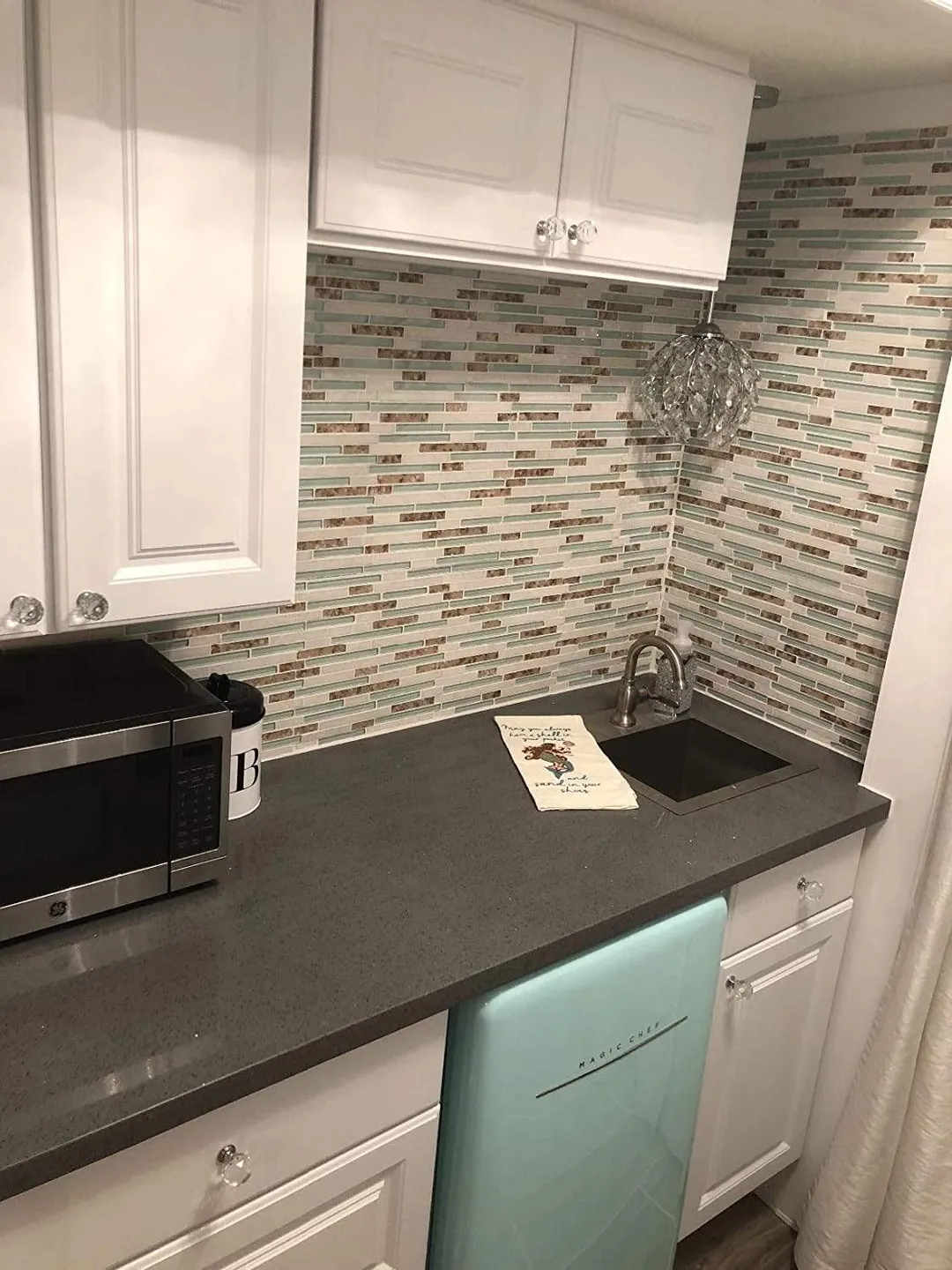 Art3d Oblong Teal Beige Brown 12 in. x 12 in. Glass Stone Mosaic Backsplash Tile(5-Pack), photo 4 of 5