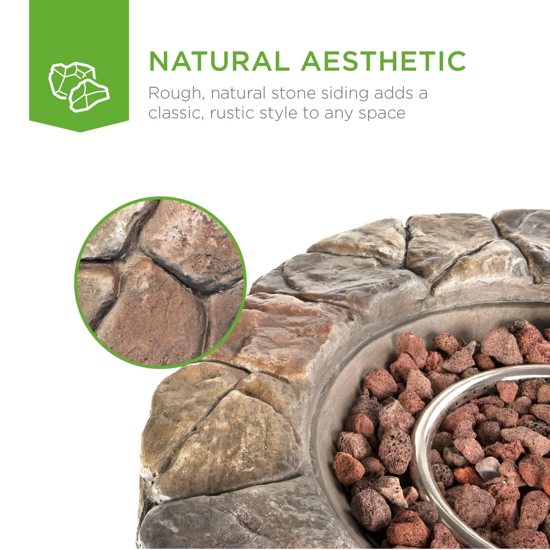 Best Choice Products 30,000 BTU Gas Fire Pit for Backyard, Garden, Home, Outdoor Patio w/ Natural Stone, Handle, Cover, photo 4 of 7