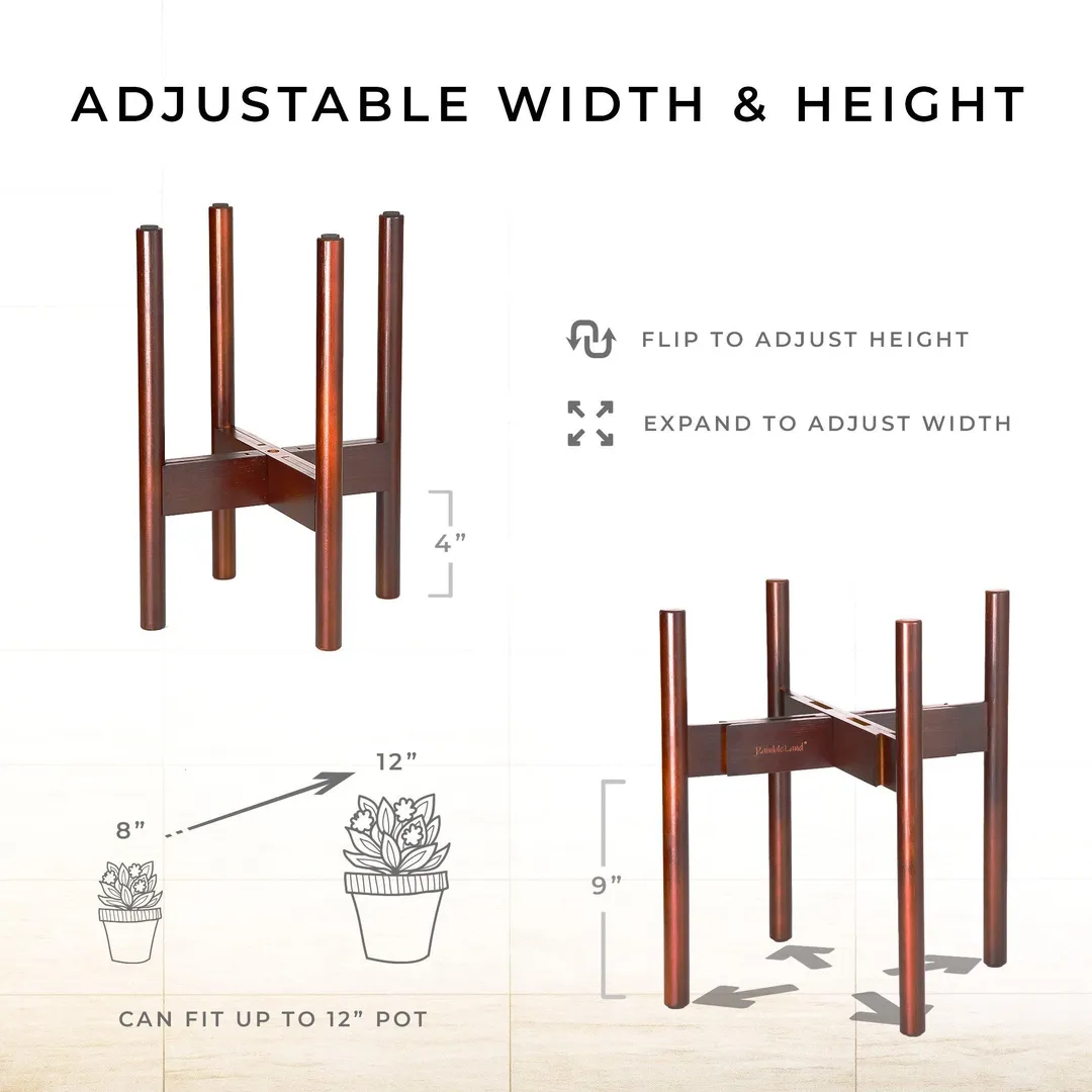 RainbleLand Indoor Plant Stand Adjustable Planter Stand - Bamboo Plant Stand Indoor Tall Plant Stand - Mid Century Plant Stands for Indoor Plants - Fits 8 9 10 11 12" Plant Stand Pot (No Pot Included), photo 3 of 5