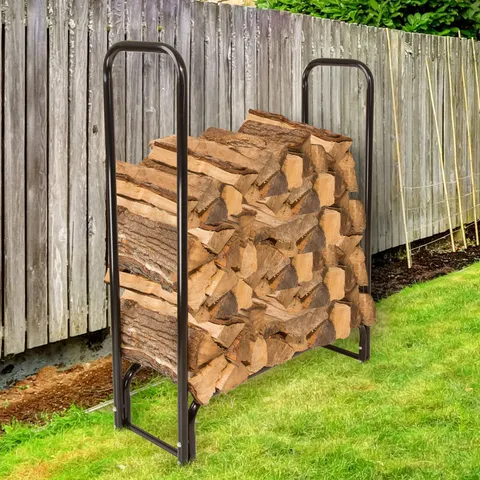 Firewood Log Rack, 4 ft. Steel, Black
