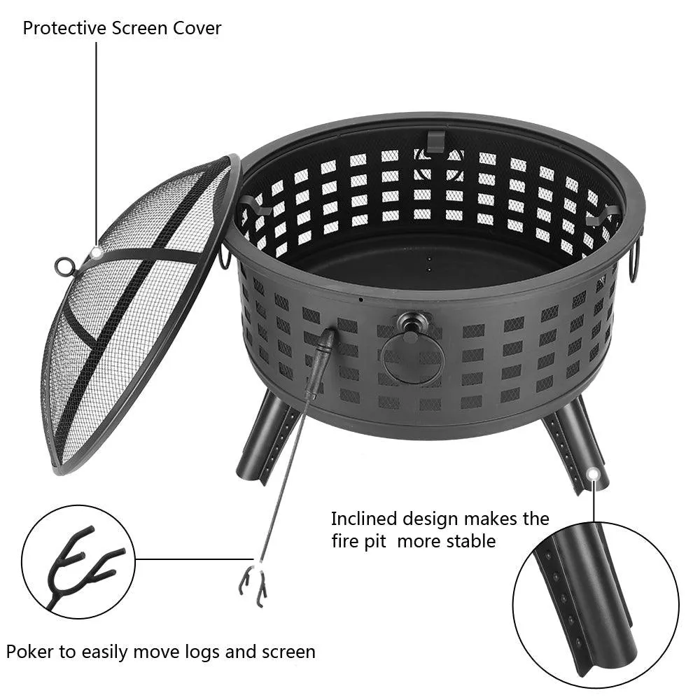 HEMU FASHION 26" Fire Pit Hex Shaped Home Garden Outdoor Firepit Backyard Patio Firebowl Wood Burning Fireplace, photo 7 of 11