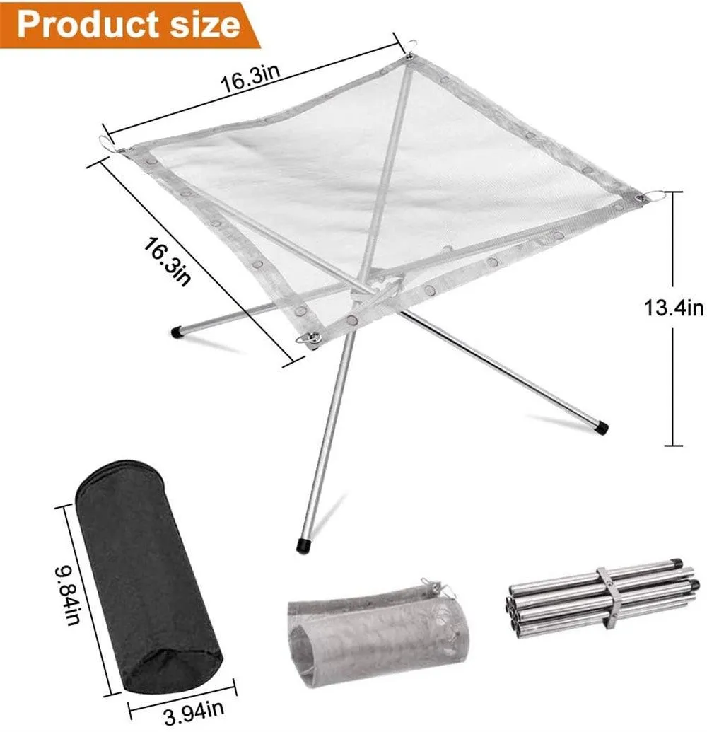 Benson Portable Outdoor Fire Pit,Folding Campfire Stand Collapsible Steel Mesh Fireplace Foldable Outdoor Fireplace with Carrying Bag and Folding Stands for BBQ,Camping,Backyard,Patio,Garden, photo 9 of 9