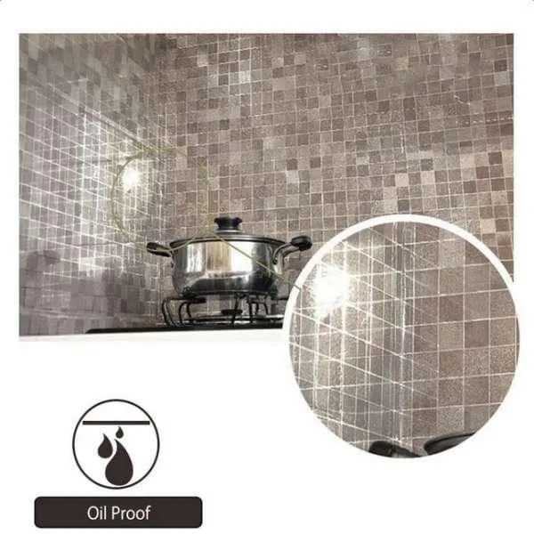 SUPERHOMUSE Waterproof Mosaic Aluminum Foil Self-adhensive Anti Oil Kitchen Wallpaper Heat Resistance Wall Sticker DIY Home Decor 45x200cm, photo 5 of 6