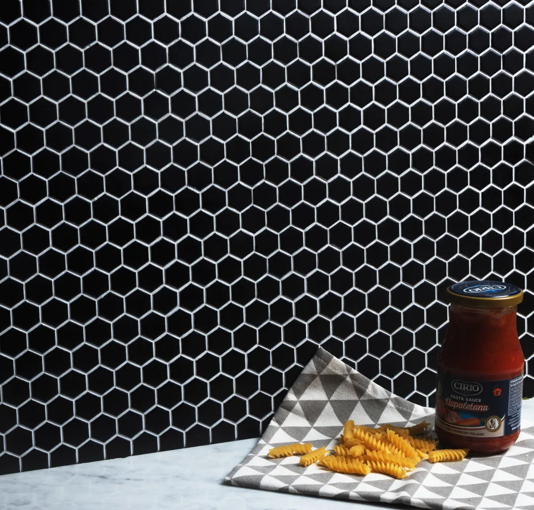 WS Tiles - Value Matte Black 11.8 in. x 10.2 in. Porcelain 1" Hexagon Mosaic Floor & Wall Tile (9 sq. ft / Case), photo 2 of 5