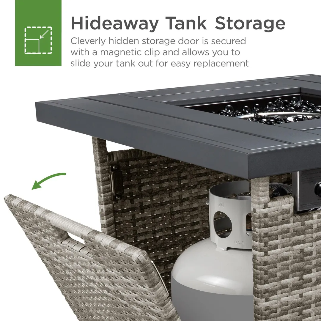 Best Choice Products 28in Fire Pit Table 50,000 BTU Outdoor Wicker Patio w/ Glass Beads, Cover, Tank Holder  Ash Gray, photo 2 of 8