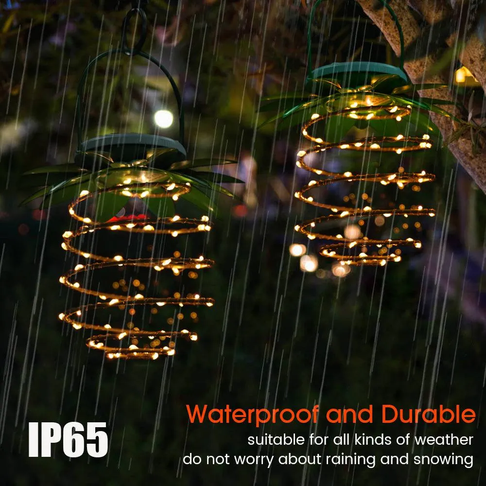 Topchances （2/4/10 Pack）60LED Pineapple Solar Lights Outdoor Hanging Solar Lantern , Waterproof Garden Lights for Patio Landscape Yard Porch Walkway, Warm White, Dusk to Dawn Auto Sensor On Off, photo 7 of 7