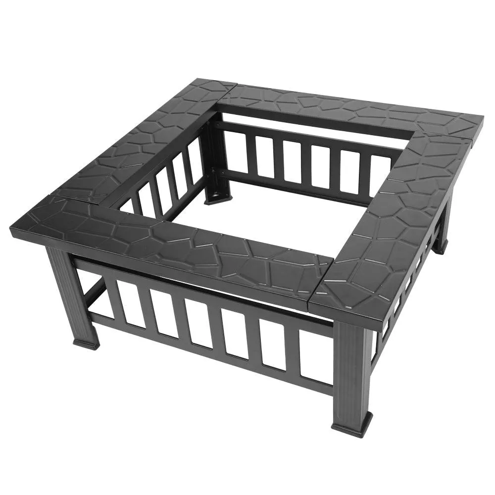 AMSUPER Hottest Outdoor Fire Pit, 32'' Square Metal Firepit Table,Wood Burning Stove BBQ Table, Ice Pit, Heater, Waterproof Cover, Suitable for Backyard Garden Camping Party, photo 9 of 9