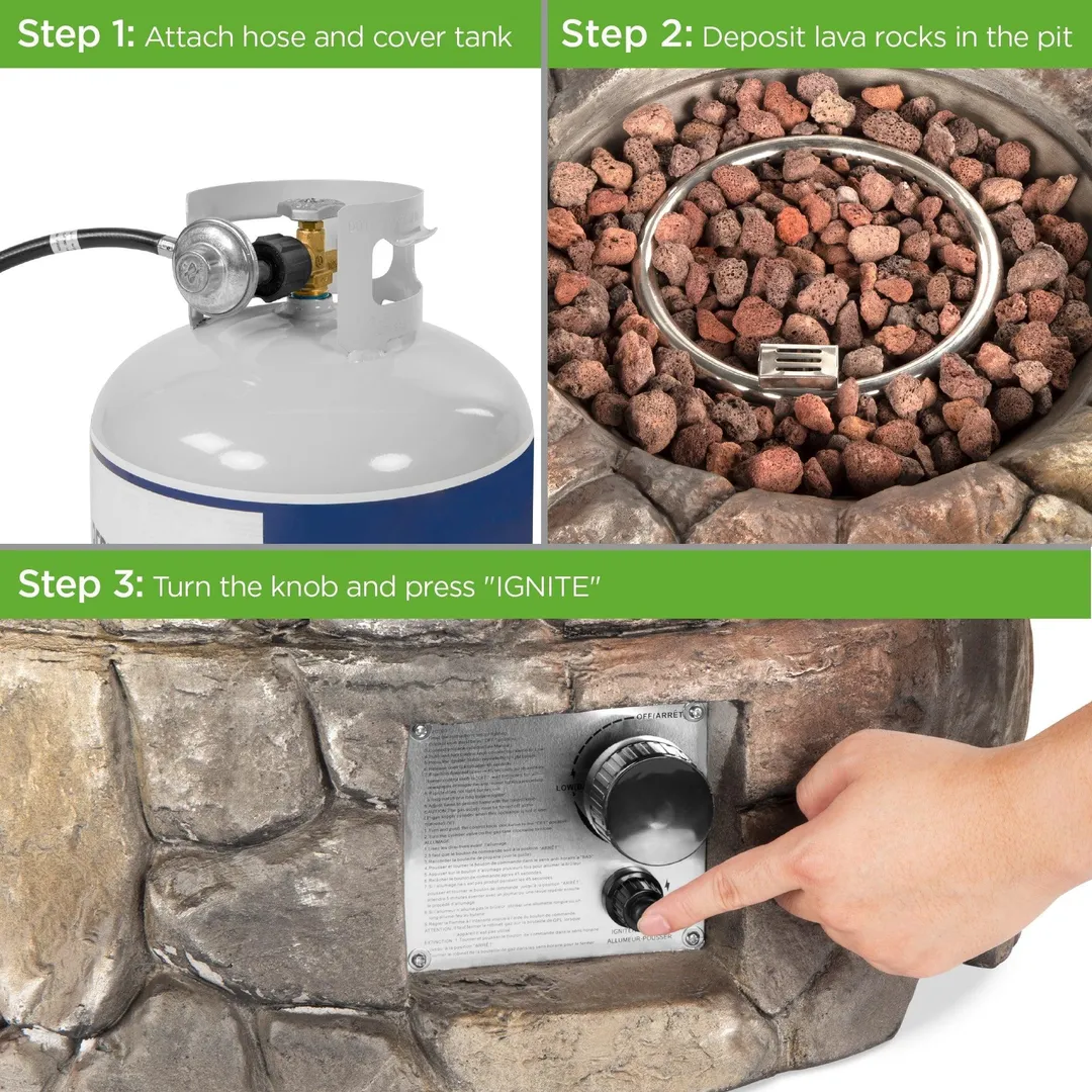 Best Choice Products 30,000 BTU Gas Fire Pit for Backyard, Garden, Home, Outdoor Patio w/ Natural Stone, Handle, Cover, photo 2 of 7