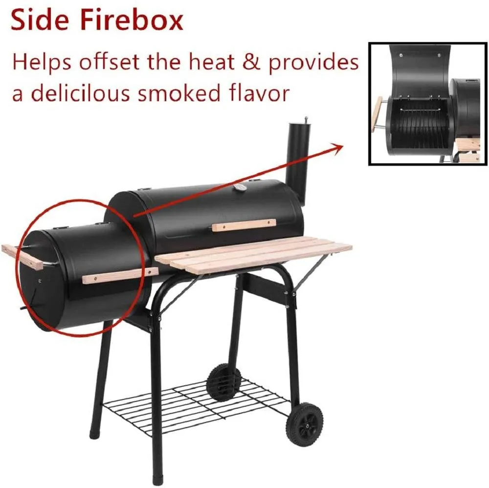 Charcoal Grill, SEGMART 24.4" BBQ Grill Charcoal with Smoker, Portable BBQ Grill with Side Burner, Outdoor Charcoal BBQ Grill with 2 Wheels & Thermometer, Grill for Camping Picnic, Park, Black, H1201, photo 12 of 15
