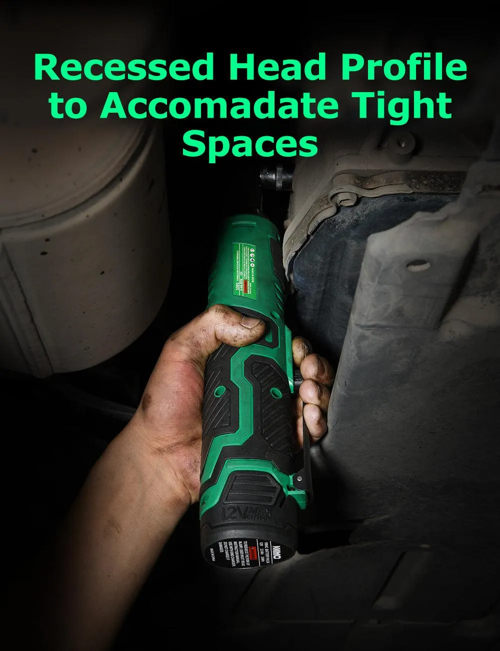 Kimo Cordless Electric Ratchet Wrench, 3/8" 40 Ft-lbs 400 RPM 12V Power Ratchet Wrench Kit w/ 60-min Fast Charge, Variable Speed, 2 Pack 2.0Ah Lithium-Ion Batteries, 8 Sockets, photo 6 of 7