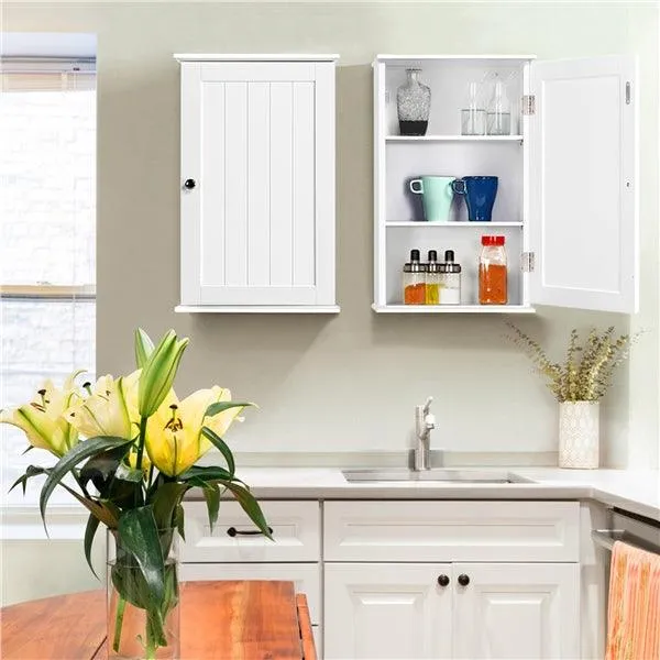SmileMart Wall Mounted Wooden Storage Cabinet with 3 Tiers Storage Shelves for Kitchen/Bathroom/Living Room, White, photo 10 of 10