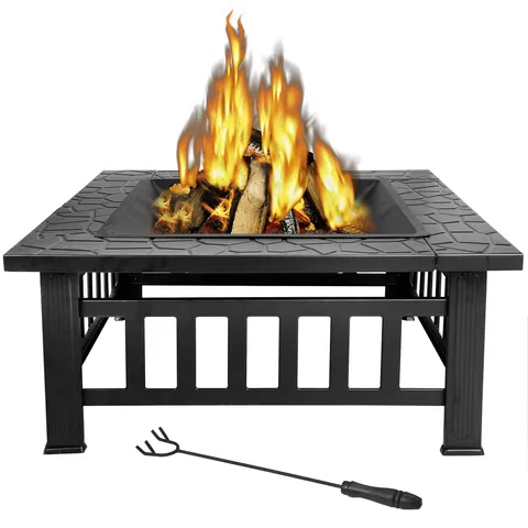 32" Steel Fire Pit - Outdoor Backyard Barbecue and Winter warming Fireplace W/Rain Cover
