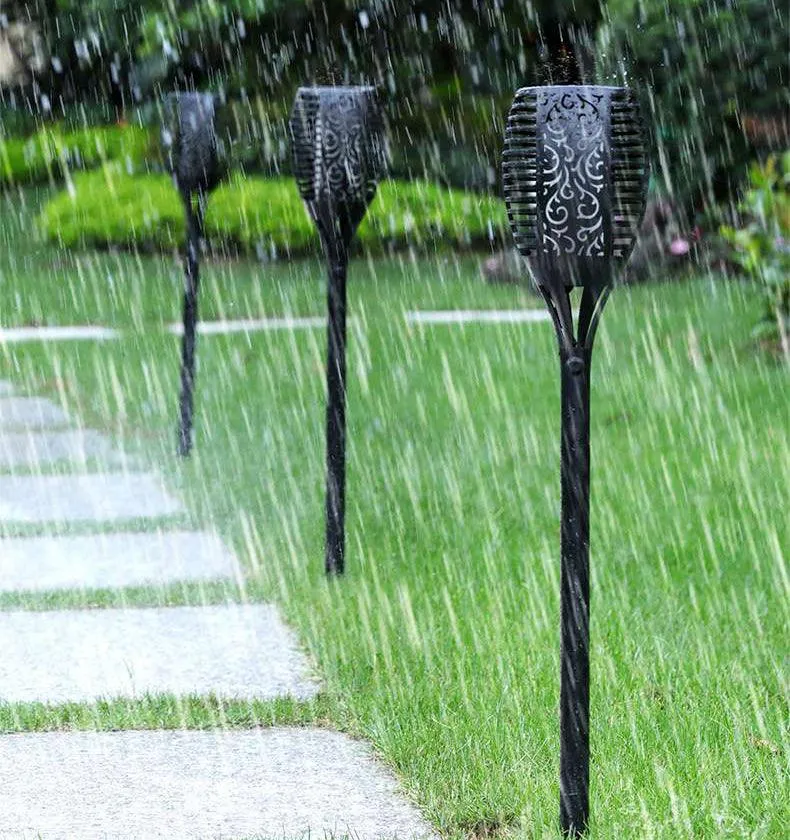Topchances 10 Pack - Solar Lights Outdoor - Flickering Flames Torch Solar Path Light - Dancing Flame Lighting 96 LED Dusk to Dawn Flickering Tiki Torches Outdoor Waterproof Garden, photo 6 of 11