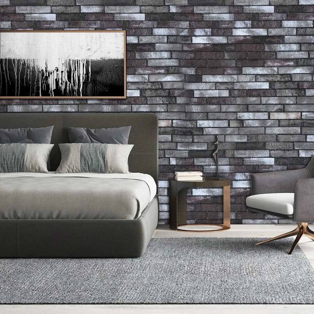 Home Cal Stone Peel and Stick Wallpaper - Roll Waterproof Self-Adhesive Contact Paper Removable Shelf Paper PVC Wall Paper Covering – 1.48ⅹ16.4ft - Grey Brick(Plastic Scraper Included), photo 2 of 6