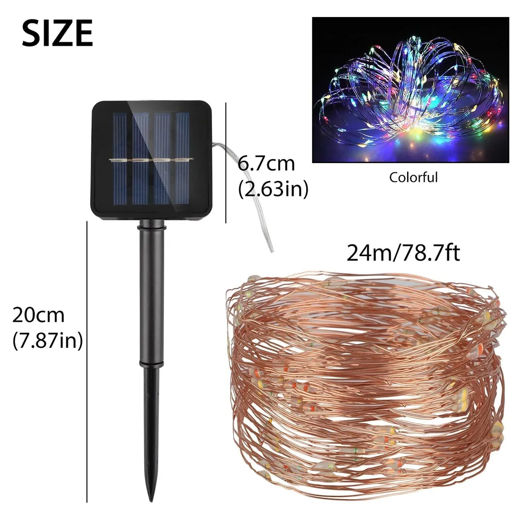 EEEkit 1/2Pcs 78.7ft Outdoor Solar String Lights,240 LED Solar Fairy Lights with 8 Lighting Modes Waterproof, Flexible Copper Wire String Lights,Christmas Decoration for Home Garden Wedding Holiday Party, photo 8 of 9
