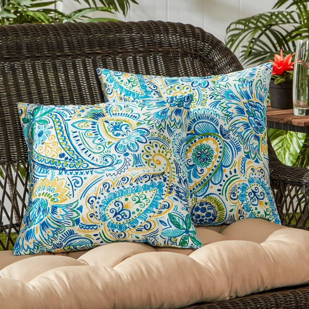 Greendale Home Fashions Painted Paisley Outdoor Accent Pillow, Set of 2, photo 2 of 6