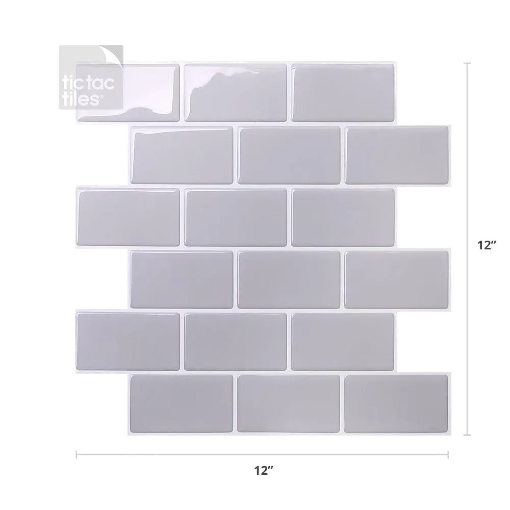 Tic Tac Tiles 10- Sheet 12" x 12" Peel and Stick Self Adhesive Removable Stick On Kitchen Backsplash Bathroom 3D Wall Sticker Wallpaper Tiles in Subway Gray, photo 3 of 7
