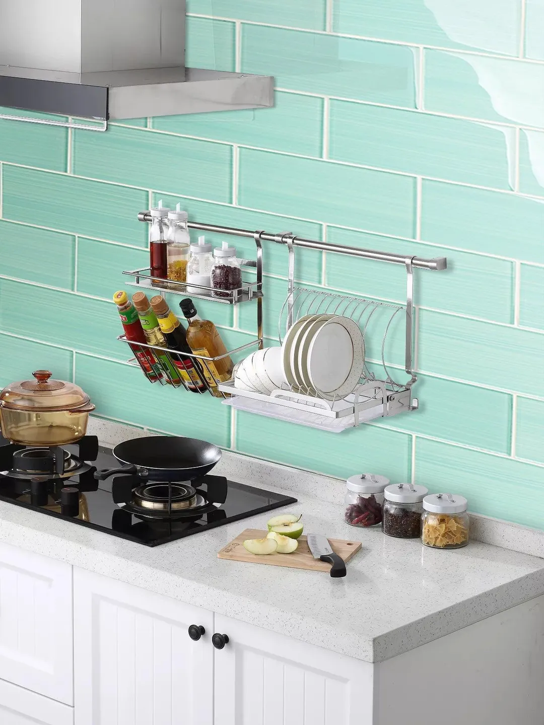 WS Tiles - Hand Painted Light Teal 4 in. x 12 in. Individual Glass Subway Wall Tile (5 sq. ft / Case), photo 3 of 4