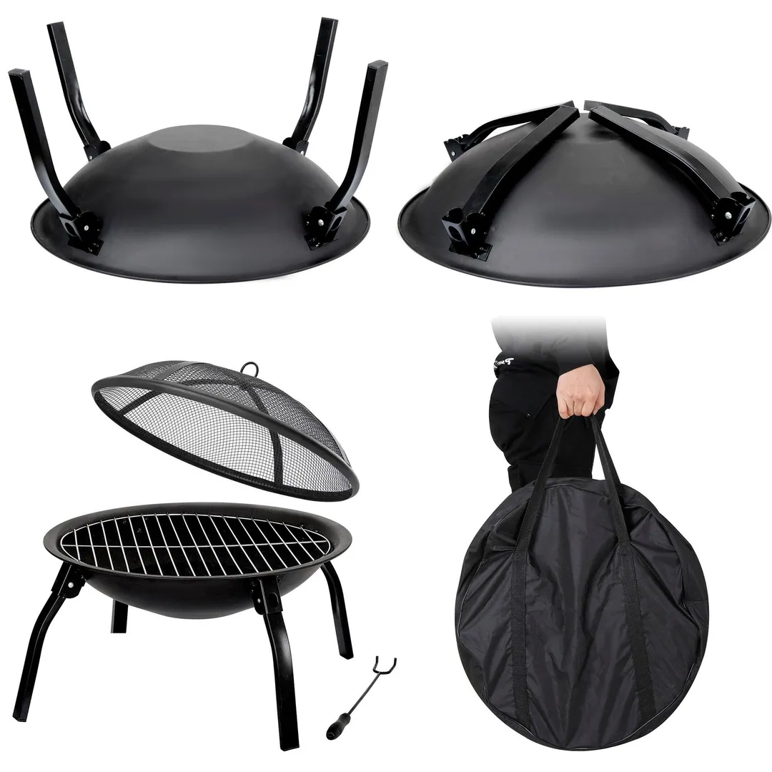 Segawe Round Home Yard Indoor Outdoor Barbecue Iron Fire Pit - φ22" Fire Bowl with Fire Pit Cover and Carry Bag, Portable Black, photo 4 of 8