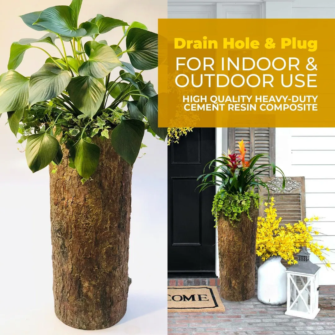 Farmhouse Porch & Home Planter. Country Woodland Rustic Tall Plant and Flower Stand. Large Outdoor Patio and Deck Unique Log Pot Decor, photo 8 of 10