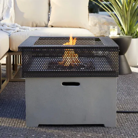 Lathrop 24 in. Gas Square Metal and Mesh Fire Pit