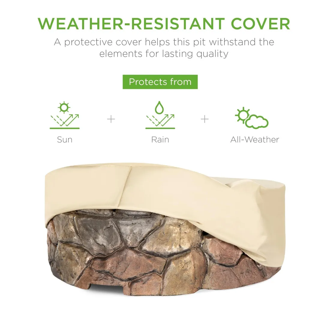 Best Choice Products 30,000 BTU Gas Fire Pit for Backyard, Garden, Home, Outdoor Patio w/ Natural Stone, Handle, Cover, photo 3 of 7