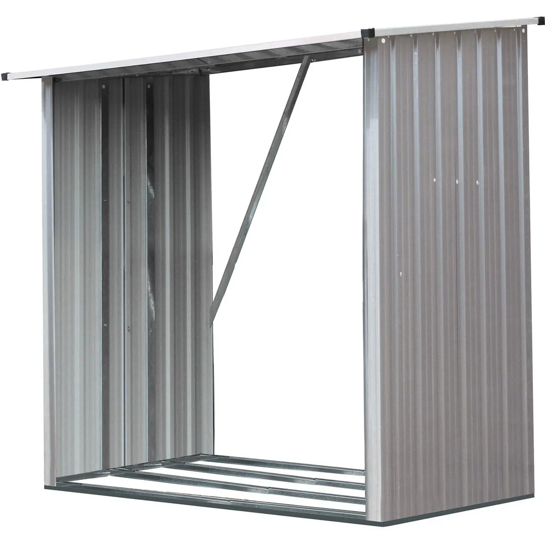 Hanover Indoor/Outdoor Galvanized Steel Woodshed Storage Rack Holds up to 55 Cu. Ft. of Stacked Firewood, Beige, photo 6 of 6