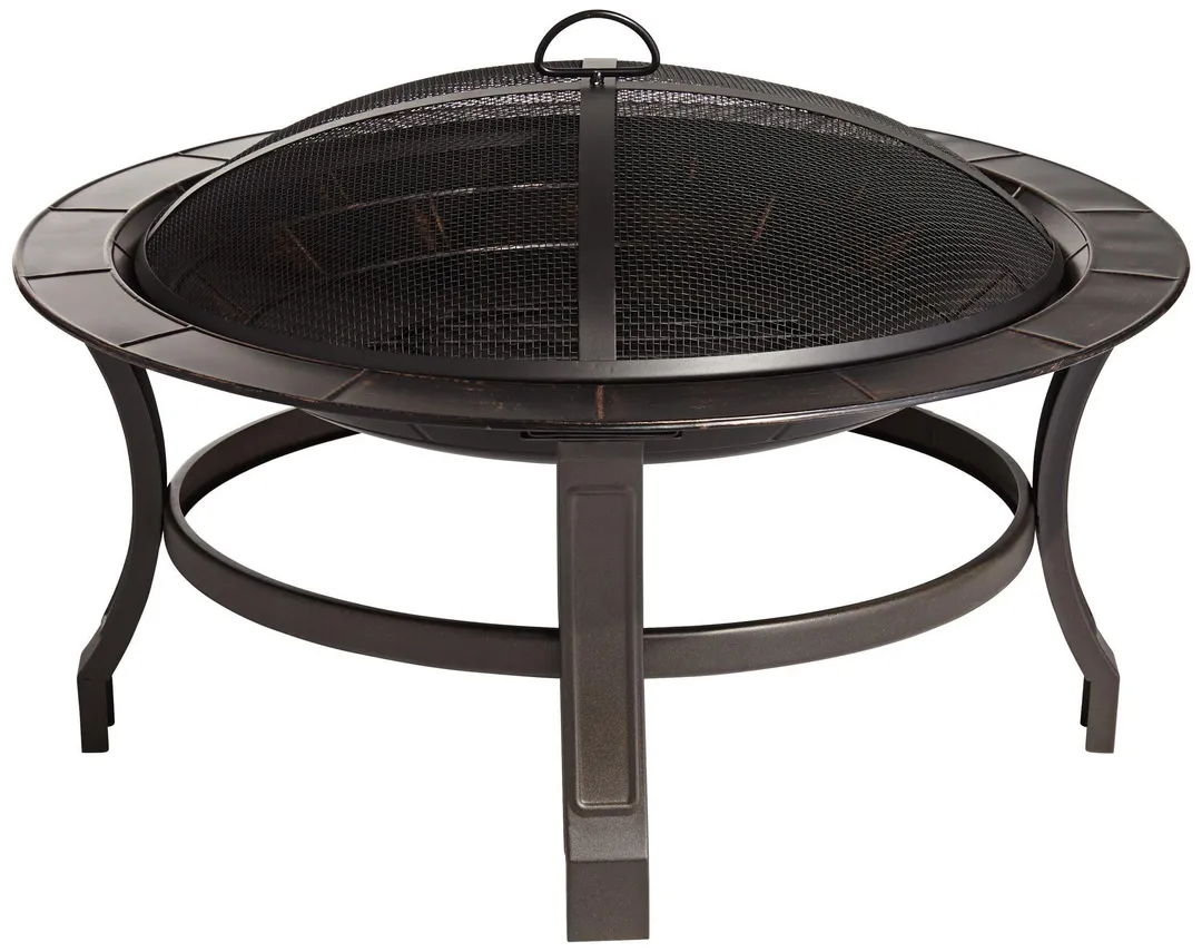 John Timberland Iron Outdoor Fire Pit Round 30" Bowl Brick Steel Wood Burning With Spark Screen and Fire Poker for Outside Backyard Patio Camping, photo 7 of 8