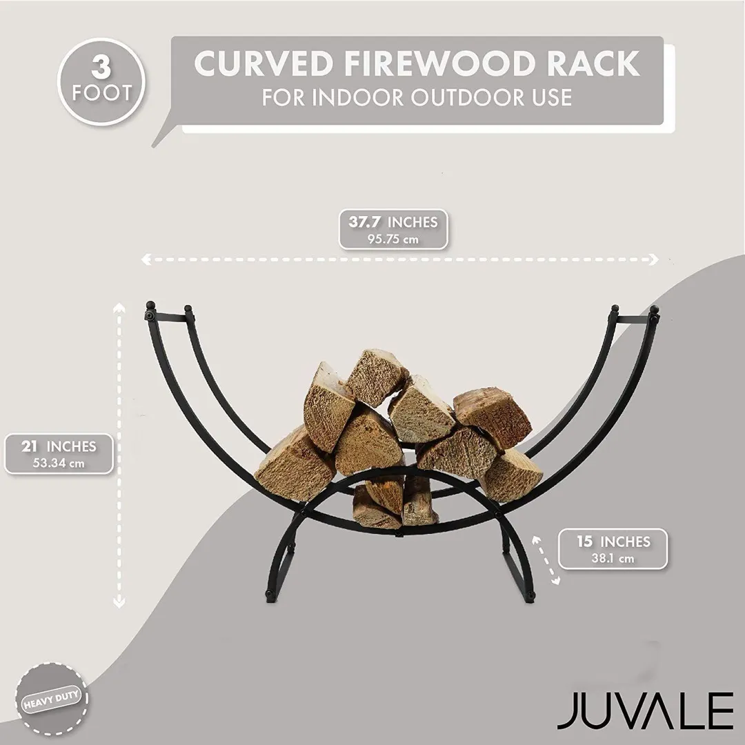 Juvale 3-Foot Iron Steel Curved Firewood Rack Fireside Log Wood Storage Holder for Indoor Outdoor, Black, photo 2 of 7