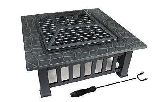 ZENY 32" Zeny Outdoor Fire Pit Square Metal Firepit Backyard Patio Garden Stove Wood Burning Fire Pit W/Rain Cover, Black, photo 2 of 6