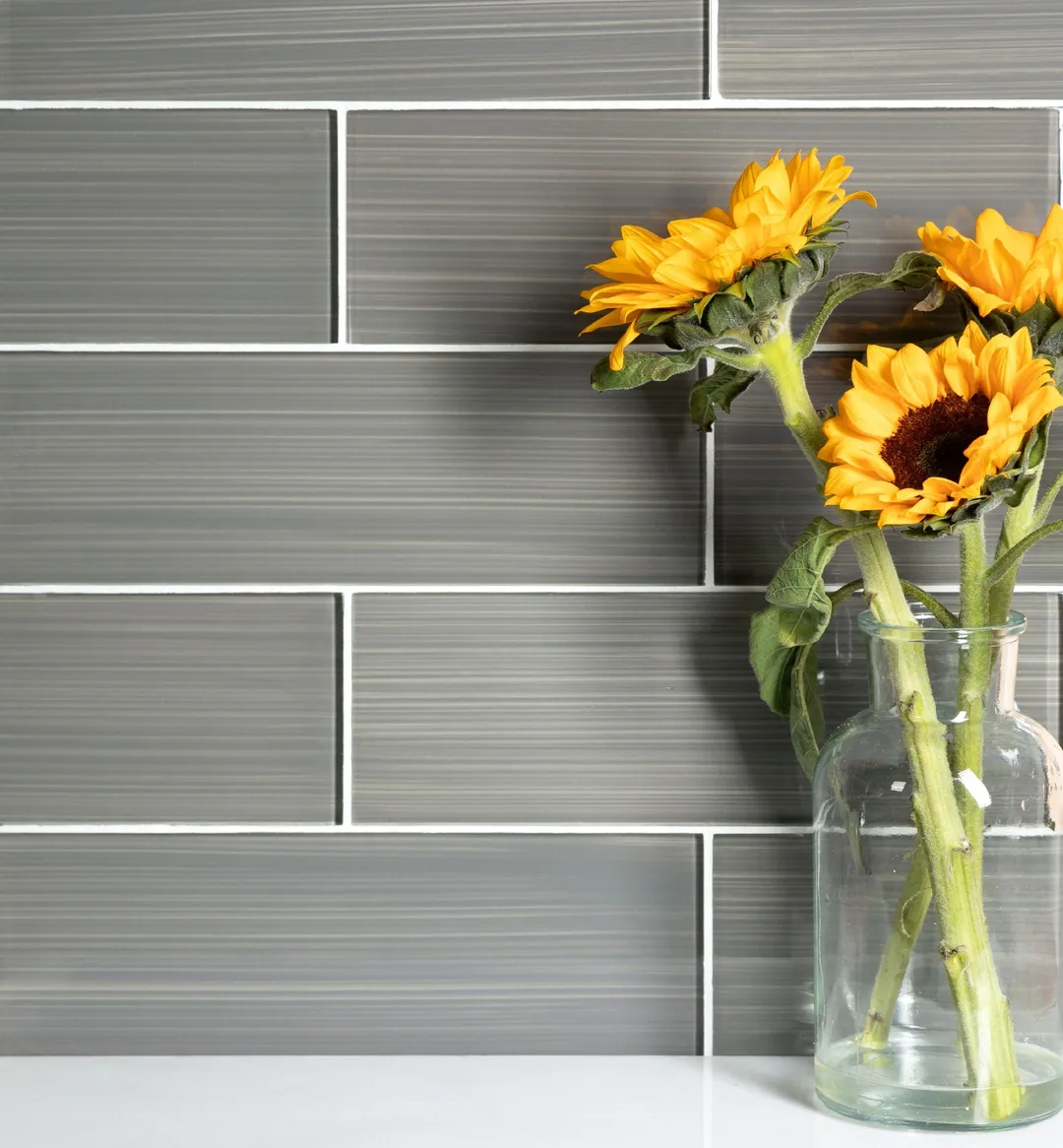 WS Tiles - Hand Painted Dark Gray 4 in. x 12 in. Individual Glass Subway Wall Tile (5 sq. ft / Case), photo 2 of 4