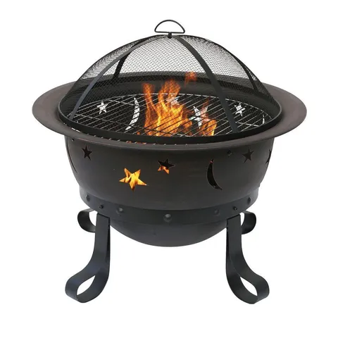 Oil Rubbed Bronze Wood Burning Outdoor Firebowl with Stars And Moons