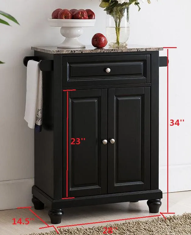 Ian Kitchen Island Storage Cabinet, Black & Marble Wood, Adjustable Shelf & Towel Bars, Contemporary, photo 4 of 5