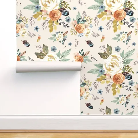 Peel-and-Stick Removable Wallpaper Boho Watercolor Floral Woodland Floral
