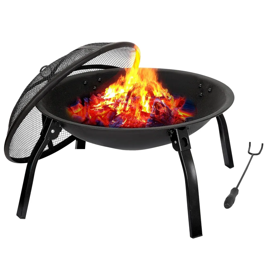 Segawe Round Home Yard Indoor Outdoor Barbecue Iron Fire Pit - φ22" Fire Bowl with Fire Pit Cover and Carry Bag, Portable Black, photo 5 of 8