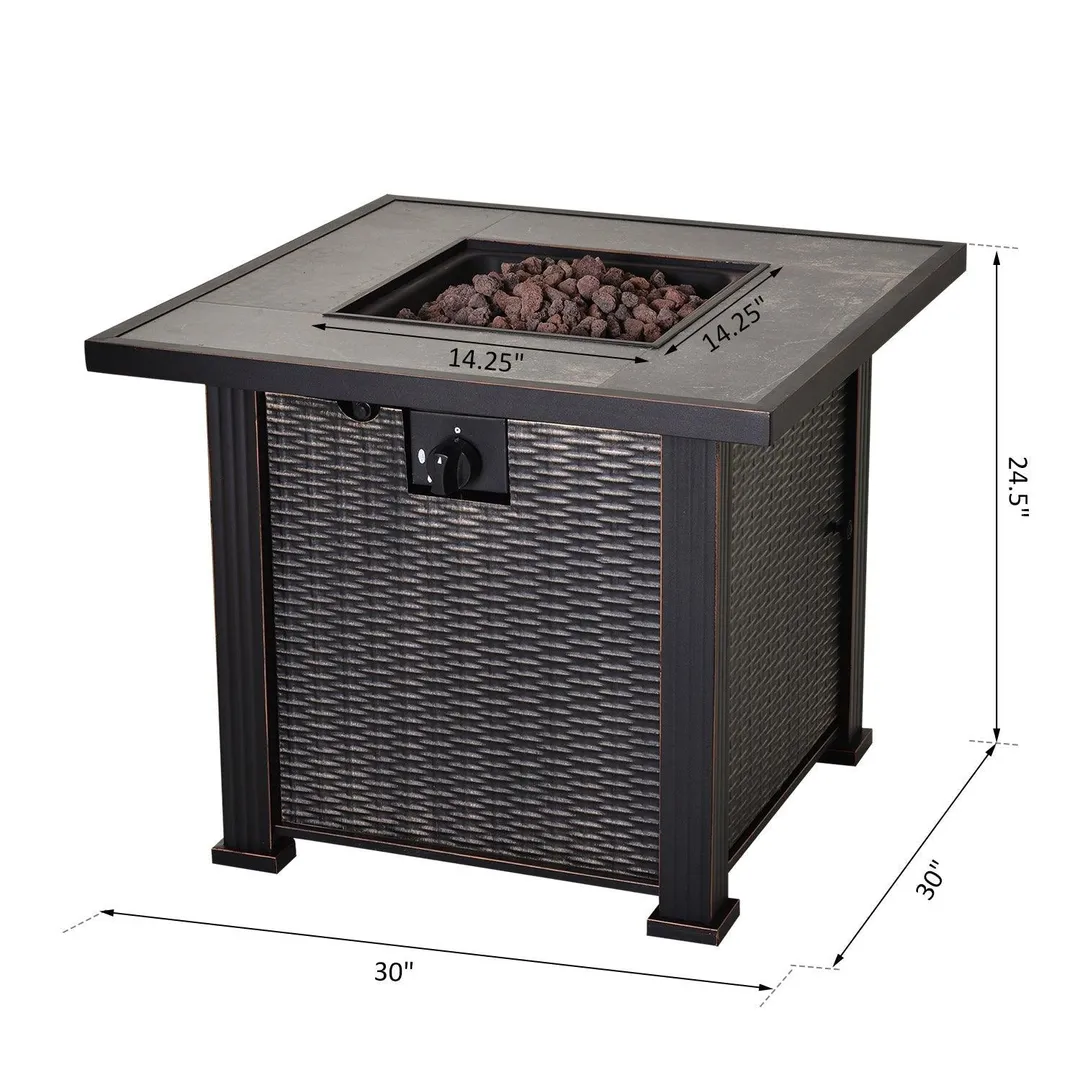 Outsunny 30" 50,000 BTU Outdoor Patio Backyard Gas Fire Pit Table with Beautiful Slate Tabletop & Wicker Design, photo 4 of 9