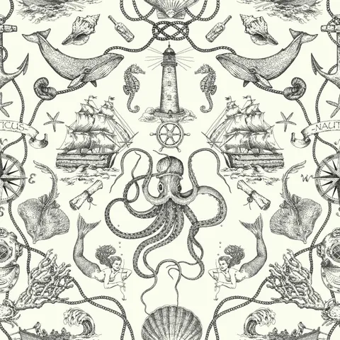 Ho336 Deep Sea 56 Sq. Ft. Toile Pre-Pasted Surestrip Wallpaper From The