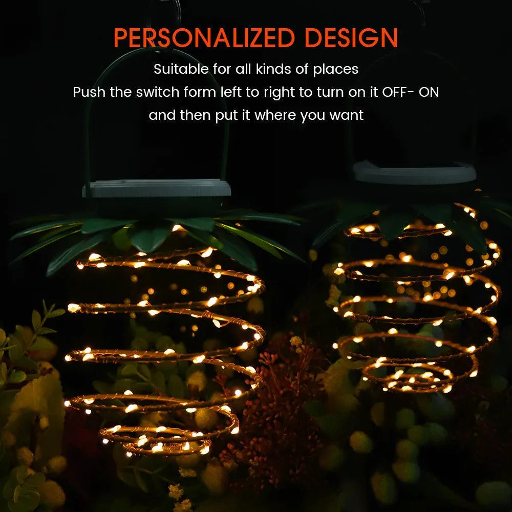 Topchances （2/4/10 Pack）60LED Pineapple Solar Lights Outdoor Hanging Solar Lantern , Waterproof Garden Lights for Patio Landscape Yard Porch Walkway, Warm White, Dusk to Dawn Auto Sensor On Off, photo 6 of 7